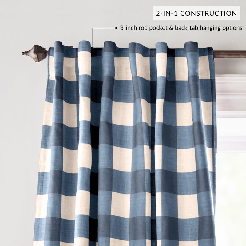 Elrene Home Fashions Farmhouse Living Grainger Buffalo-Check Blackout Window Curtain, Living Room and Bedroom Drape with Rod Pocket Tabs, 52" x 84", Indigo, 1 Panel - Image 3